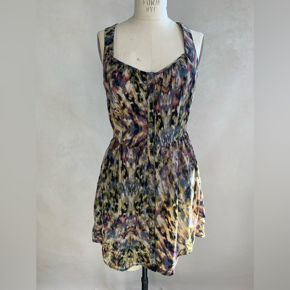 Brush Stroke Sleeveless Button-Down Mini Dress